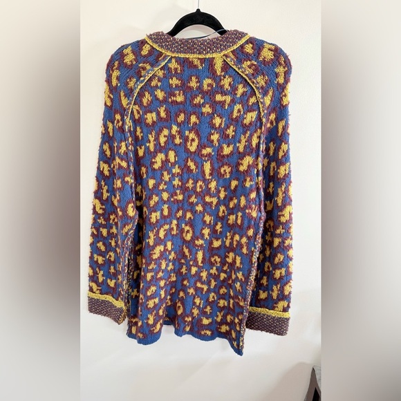 Free People Little Animal Knit V-Neck Sweater in Blue Fig - Picture 4 of 7